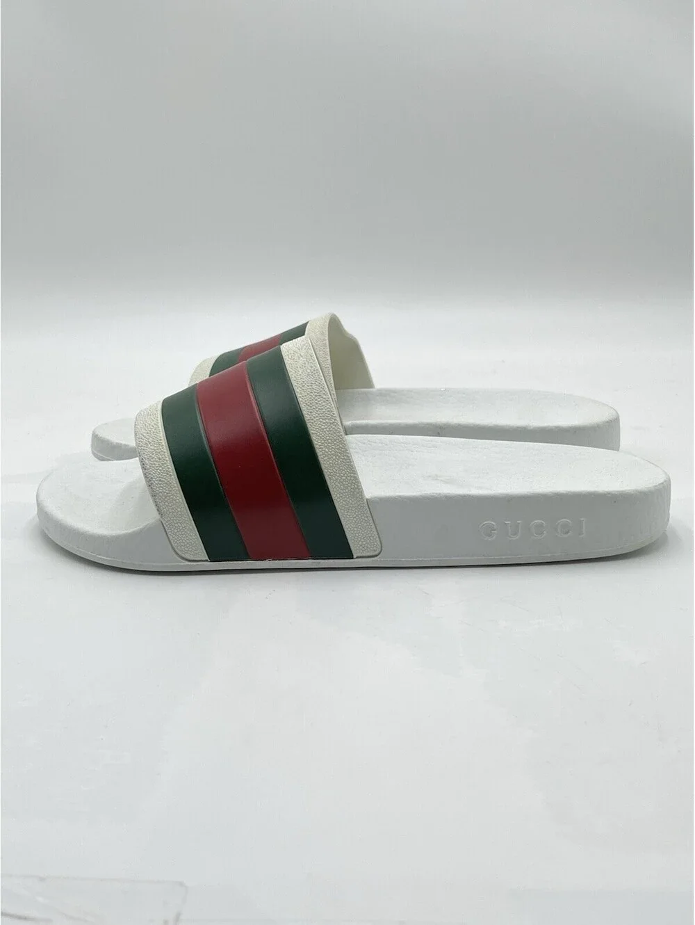 Gucci Pursuit pool slides green and red web strap Size 7 UK